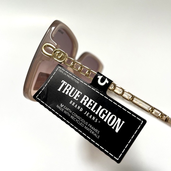 New Original TRUE RELIGION Oversized Square Sunglasses Clear Beige Acetate Gold main image 6